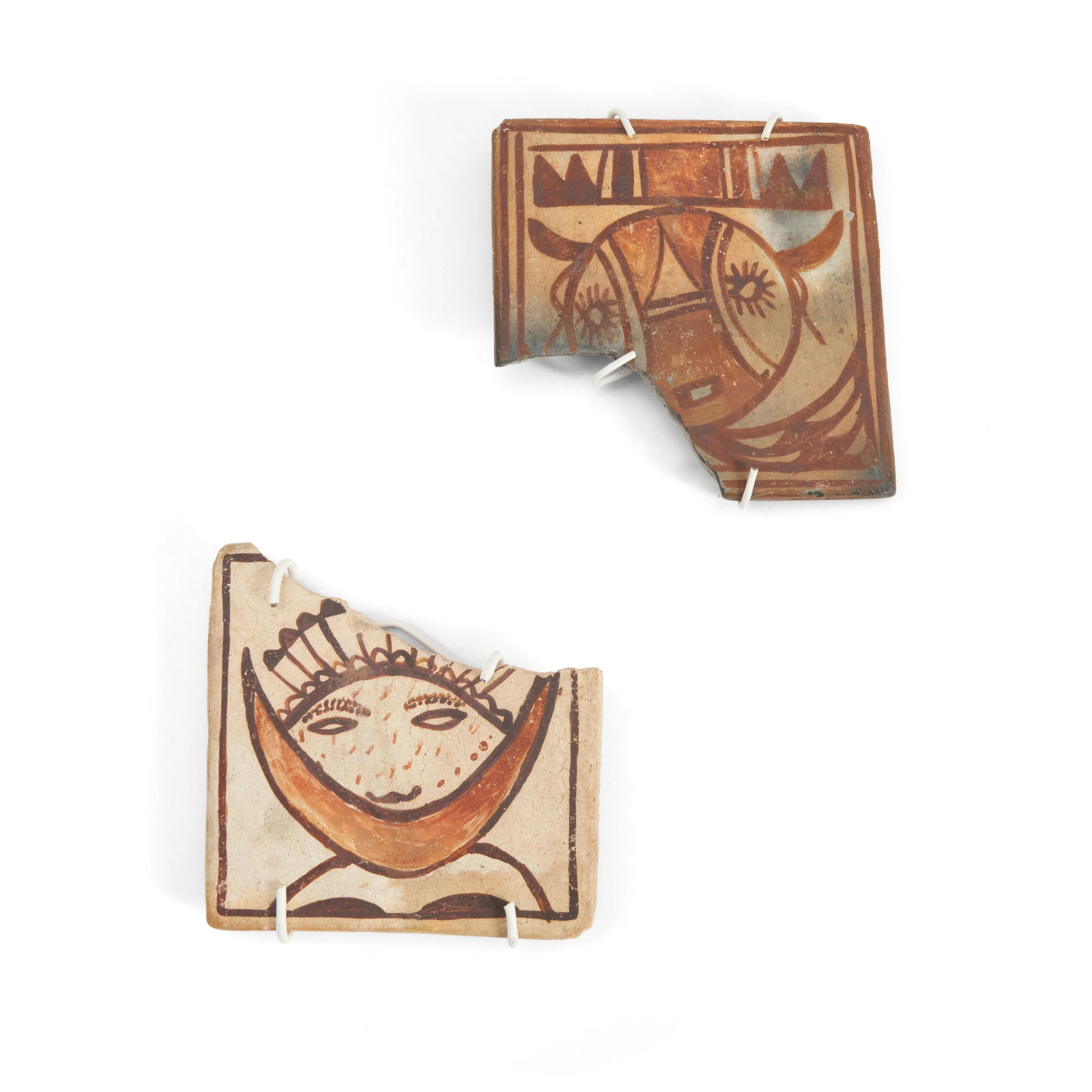 Two Hopi Polacca polychrome katsina tiles 3 1/2 x 3 1/2 and 3 3/8 x 3 3/8 in. (1 of 1)