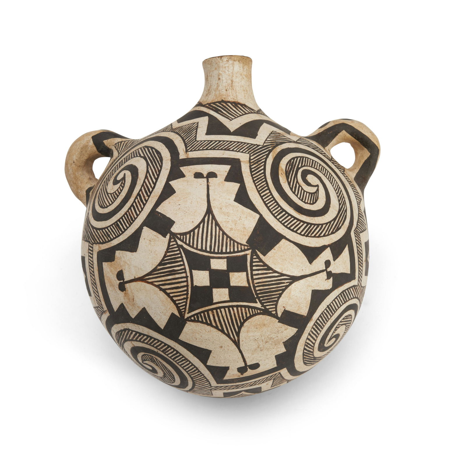 An Acoma polychrome pottery canteen  ht. 9, wd. 6 1/2 in. (1 of 1)