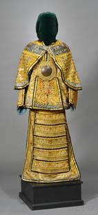 Suit of Armor, China, Qing dynasty (1644-1911), the bri: Suit of Armor, China, Qing dynasty (1644-1911), the bright yellow color indicates the wearers were "Xiang Huang Qi," of Manchu, primarily ceremonial coverings for armor made of silk with metal studs,