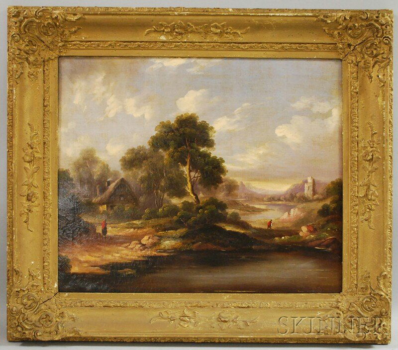 British School, 19th Century Cottage in Landscape,: British School, 19th Century Cottage in Landscape, Possibly Walter Cottage in Scotland. Unsigned, inscribed "The Birthplace of Sir Walter Scott in Scotland By W Oppenheim" on the reverse. Oil on canva