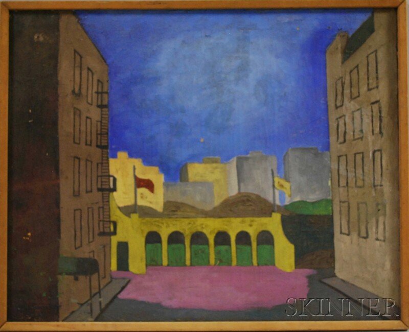 Otto Henry Rothenburgh (American, 1893-1992) Plaza: Otto Henry Rothenburgh (American, 1893-1992) Plaza View. Signed and dated "OTTO ROTHENBURGH 1939" l.l. Oil on canvas, 24 1/4 x 30 in., framed. Condition: Flaking, losses, surface grime.