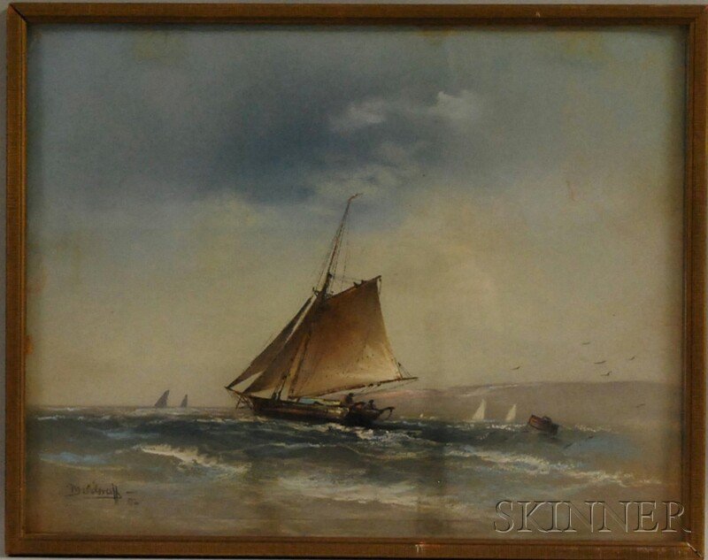 Continental School, 20th Century Dutch Fishing Ves: Continental School, 20th Century Dutch Fishing Vessel in a Stiff Wind. Signed and dated "M. Del... 02" l.l. Pastel on paper/board, sight size 13 1/2 x 17 1/2 in., framed. Condition: Scattered staining