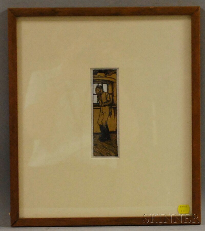 Carl Otto Czeschka (Austrian, 1878-1960) Illustrat: Carl Otto Czeschka (Austrian, 1878-1960) Illustration of a Man with a Toothache. Unsigned, identified on a label affixed to the frame backing. Ink and gouache on paper, image size 6 1/4 x 1 11/16 in.,