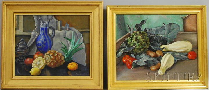 Molly (Burroughs) Luce (American, 1896-1986) Two W: Molly (Burroughs) Luce (American, 1896-1986) Two Works: Still Life with Fruit and Garden Produce. Fruit signed "Molly Luce" l.r. and identified on a Childs Gallery,
