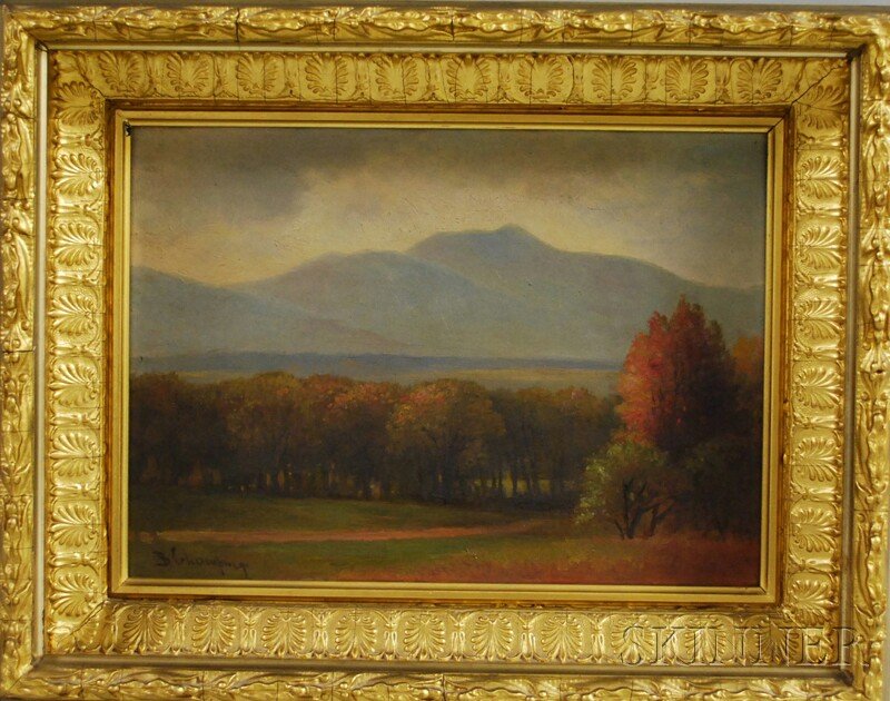 Attributed to Benjamin Champney (American, 1817-19: Attributed to Benjamin Champney (American, 1817-1907) New Hampshire in Autumn. Bears signature "B. Champney" l.l. Oil on canvas, 10 x 14 in., framed. Condition: Retouch, varnish inconsistencies, surfa