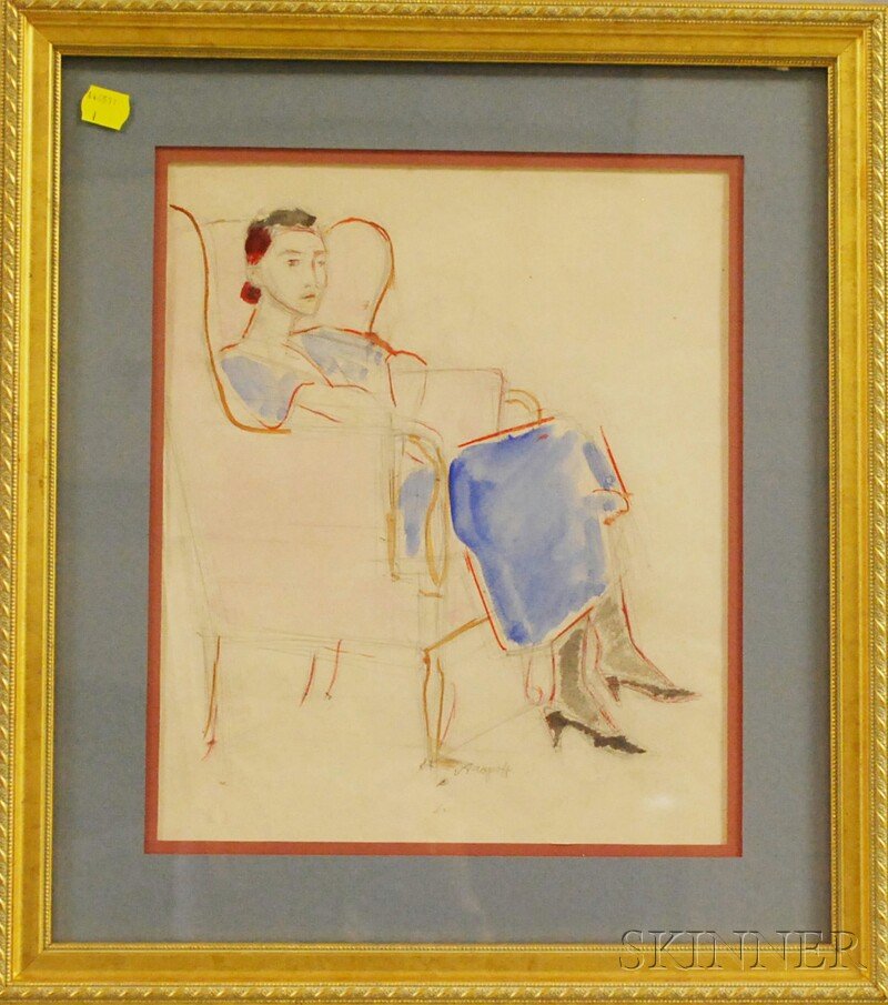 Alexis Paul Arapoff (Russian/American, 1904-1948): Alexis Paul Arapoff (Russian/American, 1904-1948) Sketch of Catherene Green Arapoff, Seated. Signed "Arapoff" l.c. Watercolor and pencil, sight size 12 x 10 in., framed. Condition: Gentle toning, hand