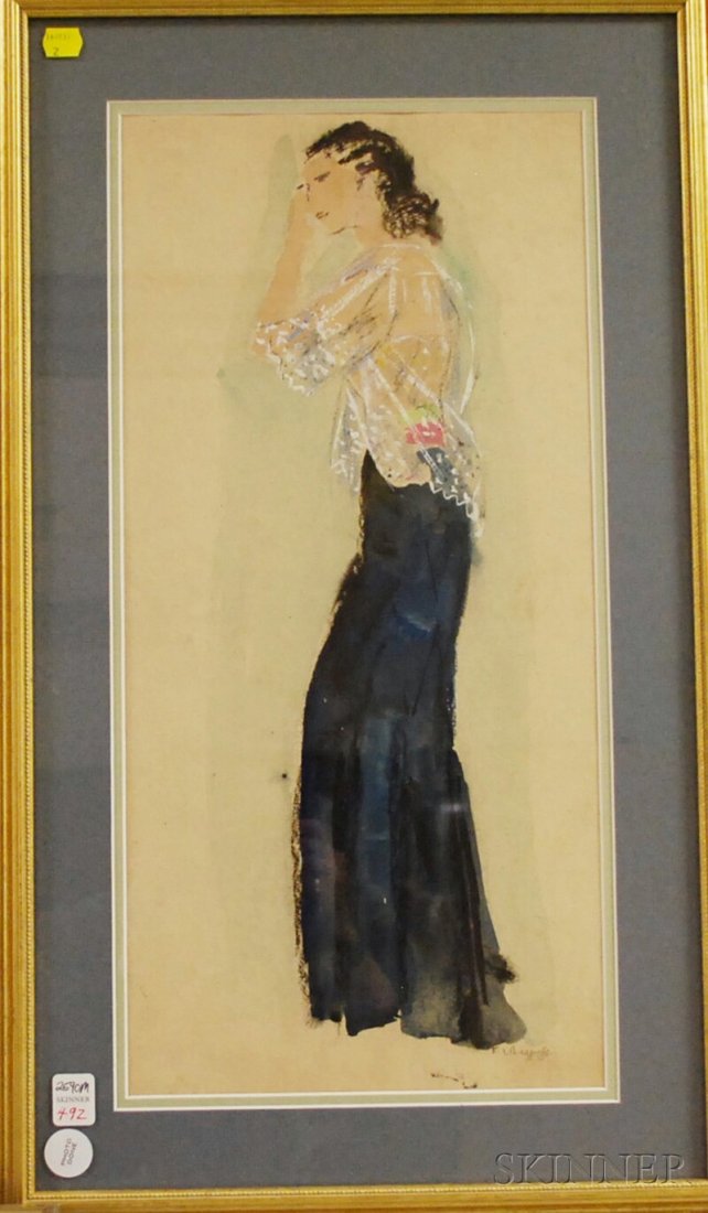 Alexis Paul Arapoff (Russian/American, 1904-1948): Alexis Paul Arapoff (Russian/American, 1904-1948) Portrait of Catherene Green Arapoff in a Lace Jacket. Signed "Arapoff" l.r. Gouache, ink, and pencil on paper, sight size 21 x 10 in., framed. Conditi