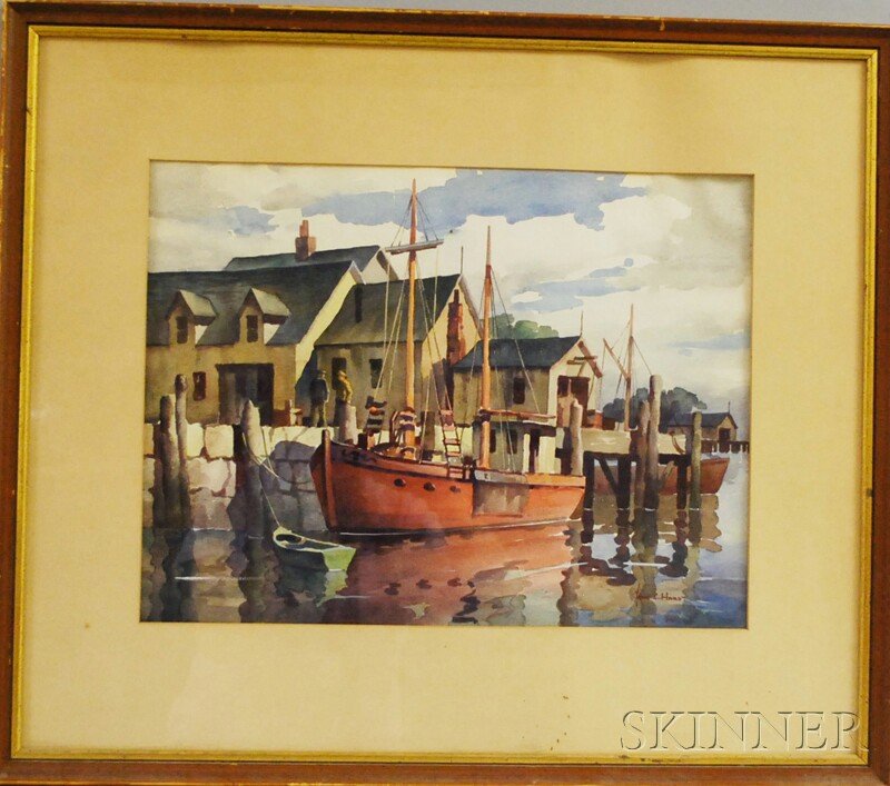 John Cuthbert Hare (American, 1908-1978) North Sho: John Cuthbert Hare (American, 1908-1978) North Shore Wharf. Signed "John C. Hare-" l.r. Watercolor on paper, sight size 13 1/4 x 17 1/2 in., framed. Condition: Subtle rippling to paper, not examined