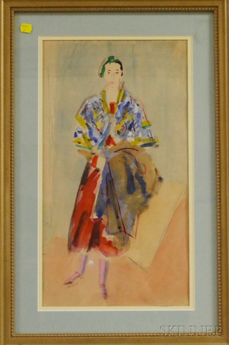 Alexis Paul Arapoff, (Russian/American, 1904-1948): Alexis Paul Arapoff, (Russian/American, 1904-1948) Portrait of Catherene Green Arapoff in a Colorful Wrap. Signed "Arapoff" l.l. Gouache and ink on paper, sight size 20 x 11 in., framed. Condition: Sm