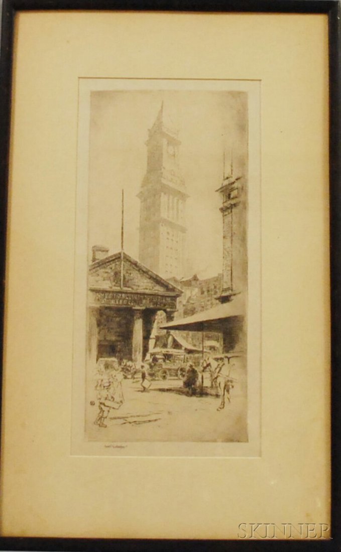 Sears Gallagher (American, 1869-1955) Old and New: Sears Gallagher (American, 1869-1955) Old and New Boston. Signed "Sears Gallagher" in pencil l.r., monogrammed within the plate, identified on a label from Kennedy & Co., New York, affixed to the back