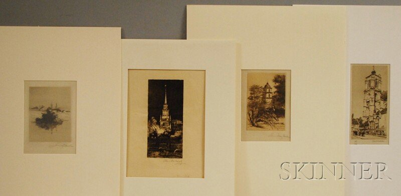 American School, 19th/20th Century Four Architectu: American School, 19th/20th Century Four Architectural Views: Ellen Day Hale (American, 1855-1940), Louis Kinney Harlow (American, 1850-1913), Samuel V. Chamberlain (American, 1895-1975),