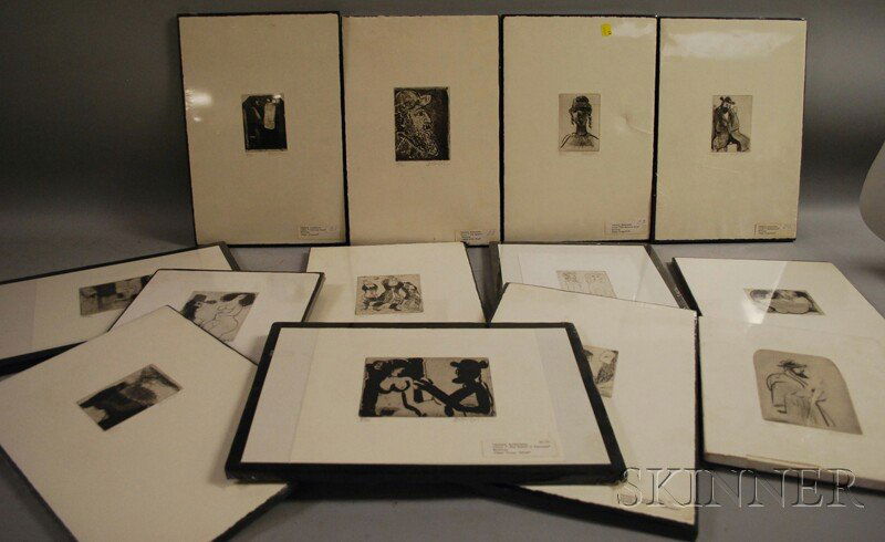 Lennart Rosensohn (American, 1918-1994) Thirteen P: Lennart Rosensohn (American, 1918-1994) Thirteen Prints, including The Rabbi's Fantasy, Dancing with the Torah, Deep Prayer, Meditation, Beloved Torah, The Rabbi and The Rabbi's Wife.