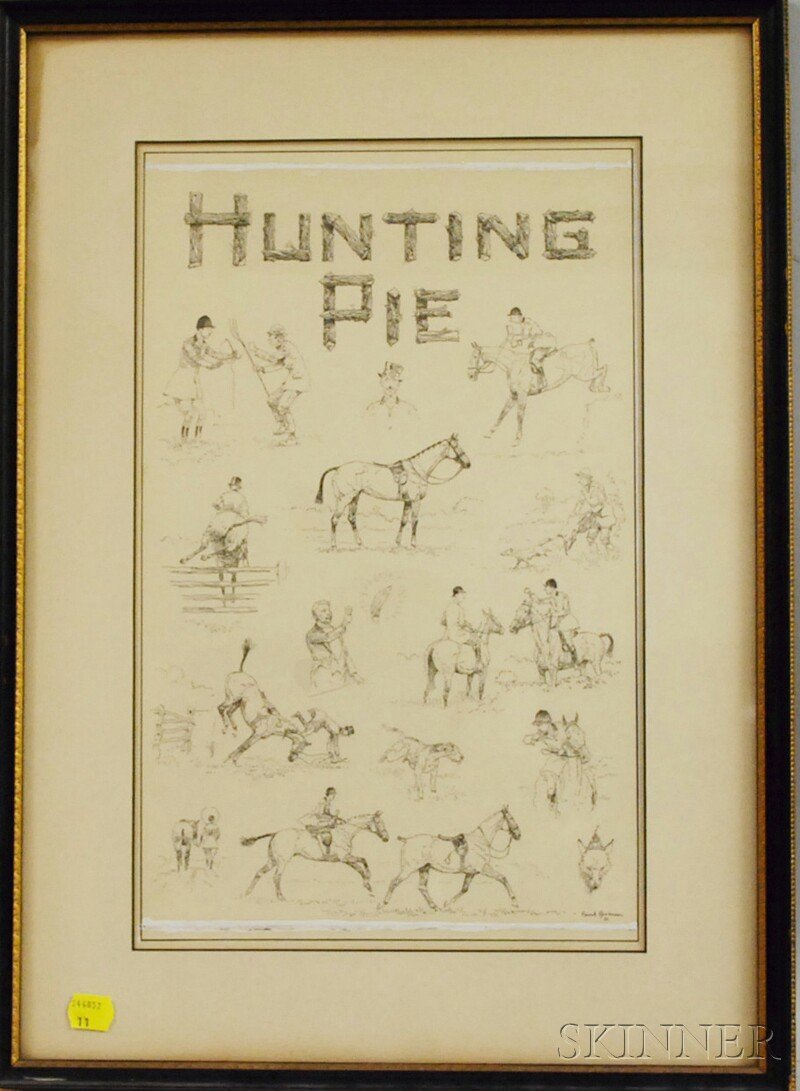 Paul Desmond Brown (American, 1893-1958) Hunting P: Paul Desmond Brown (American, 1893-1958) Hunting Pie/Book Cover Illustration. Signed and dated "Paul Brown 1931" l.r. Ink on paper, sight size 15 x 9 1/2 in., framed. Condition: C