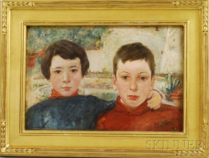 Frederick Trapp Friis (American, 1865-1909) Bjorn: Frederick Trapp Friis (American, 1865-1909) Bjorn and Jan, (The Artist's Sons). Monogrammed and dated "06/07" l.r., with an "Estate of Frederick Trapp Friis (1865-1909)" stamp on the stretcher. Oil on