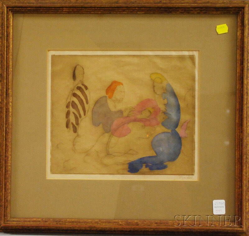 Elyse Lord (British, 1900-1977) The Family with Ne: Elyse Lord (British, 1900-1977) The Family with New Baby. Signed "Elyse Lord" l.r. Hand-colored etching, sight size 9 1/2 x 11 in., framed. Condition: Possible toning, not examined out of frame.