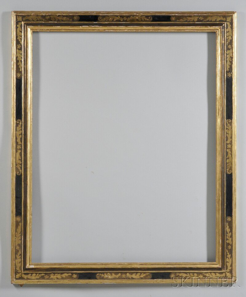 Philip N. Yates Arts & Crafts Gilt Carved and Pain: Philip N. Yates Arts & Crafts Gilt Carved and Painted Wood Frame, with tooled acanthus leaf motif, signed "-YATES-" and with labels from the Twenty-Second Corcoran Biennial, 1951 (for Jean MacLane's D