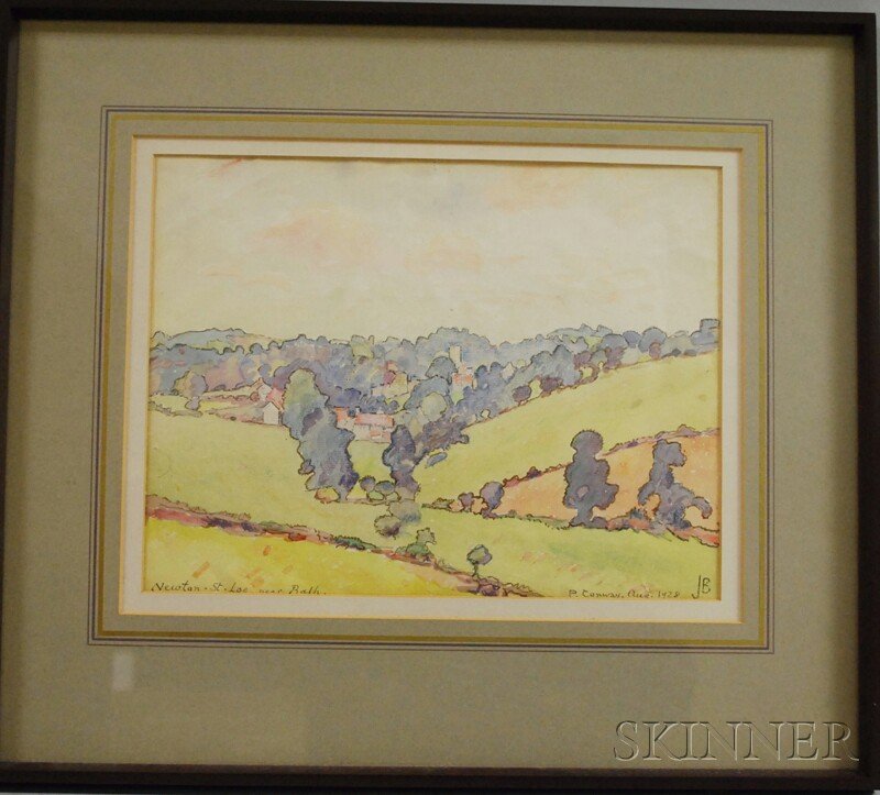 James Brown (England, 1863-1943) Landscape at Newt: James Brown (England, 1863-1943) Landscape at Newton-St-Loe, Bath. Initialed "JB" l.r., titled l.l., and inscribed "P. Conway, Aug. 1928" l.r., with a William Darby, London, label on the reverse. W
