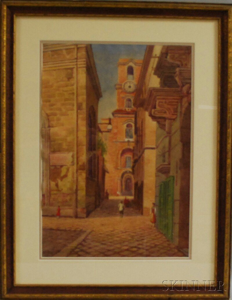 William Frederick Paskell (American, 1866-1951) Ho: William Frederick Paskell (American, 1866-1951) Home of Torquato Tasso, Italian Street Scene. Signed "Wm. Paskell" l.r., titled and identified on the reverse. Watercolor on paper, sight