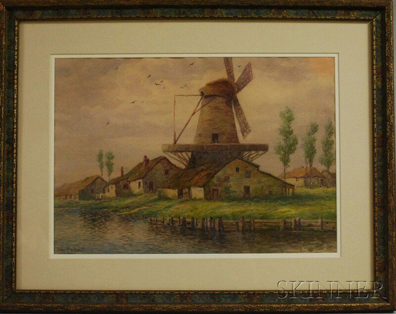 William Frederick Paskell (American, 1866-1951) Th: William Frederick Paskell (American, 1866-1951) The Old Windmill. Signed "Wm. Paskell" l.l. Watercolor on paper, sight size 13 1/2 x 19 1/2 in., framed. Condition: Not examined out of frame.