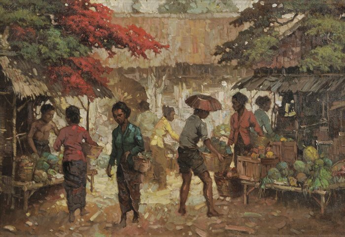 Southeast Asian School, 20th Century Market Scene: Southeast Asian School, 20th Century Market Scene Signed and dated "...70" l.r. Oil on canvas, 23 1/4 x 34 in. (61.6 x 86.4 cm), framed. Condition: Minor surface grime.