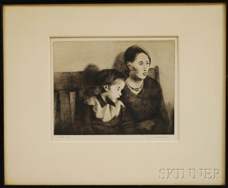 Raphael Soyer (American, 1899-1987) Waiting, 1936,: Raphael Soyer (American, 1899-1987) Waiting, 1936, edition of 250, published in 1937 by Associated American Artists (AAA/Czestochowski, 1937.086). Signed "Raphael Soyer" in pencil l.r., titled in penc