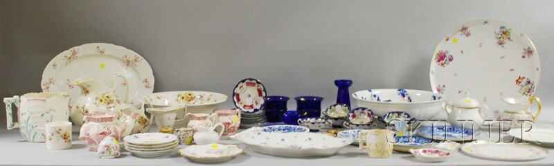 Large Lot of Decorated English and Continental Ha: Large Lot of Decorated English and Continental Hand-painted and Decorated Ceramics, including tableware, a chamber set, Rosenthal, four pieces of cobalt glass, Lotus Ware, Belleek, etc.