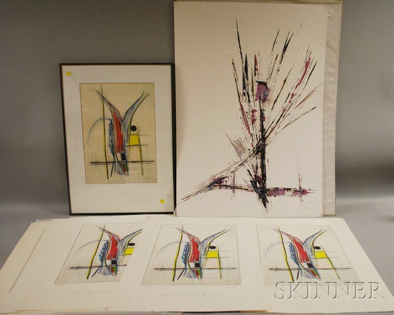 Continental School, 20th Century Seven Items by o: Continental School, 20th Century Seven Items by or After Hervé: No. 60, signed "Hervé l.r., titled, inscribed, and signed on the reverse, oil on posterboard, 39 3/8 x 27 5/8 in., unfr