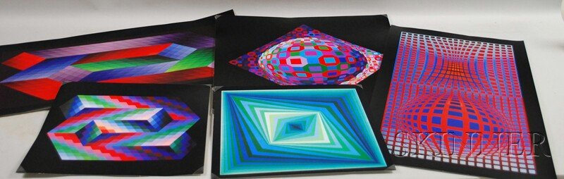 Eleven Color Reproductions After Victor Vasarely,: Eleven Color Reproductions After Victor Vasarely, Torony, VP-RB, Rhombus, Koska-Rev, Planetary, Vonal-Fegn, Oervegn-II, OND-JG<
