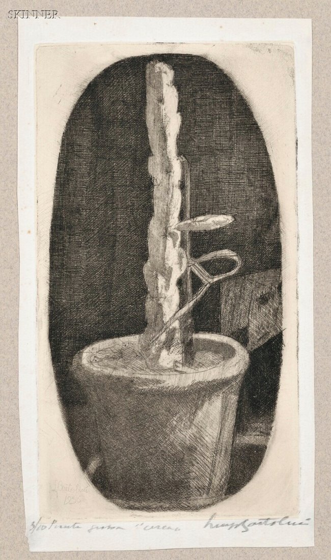 Luigi Bartolini (Italian, 1892-1963) Pianta Grassa..: Luigi Bartolini (Italian, 1892-1963) Pianta Grassa... 1936, edition of 10. Signed "LuigiBartolini" in pencil l.r., numbered, titled, and inscribed "3/10" in pencil l.l. Etching on chine collé, pla