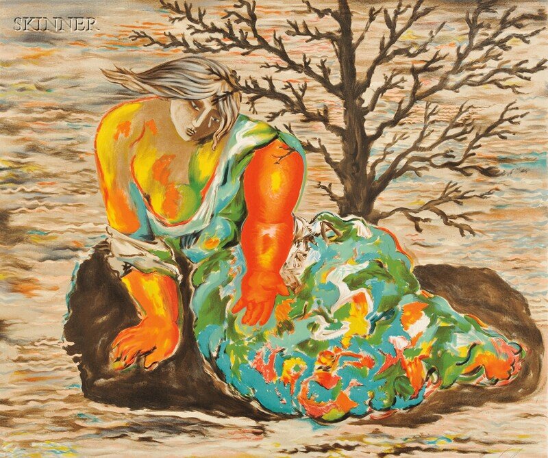 Sandro Chia (Italian, b. 1946) Crying Woman, editio: Sandro Chia (Italian, b. 1946) Crying Woman, edition of 75. Signed "S Chia" in pencil l.r., numbered "40/75" in pencil l.l., dry stamps l.l. Color lithograph on paper, image size 35 3/4 x 42 1/2 in. (