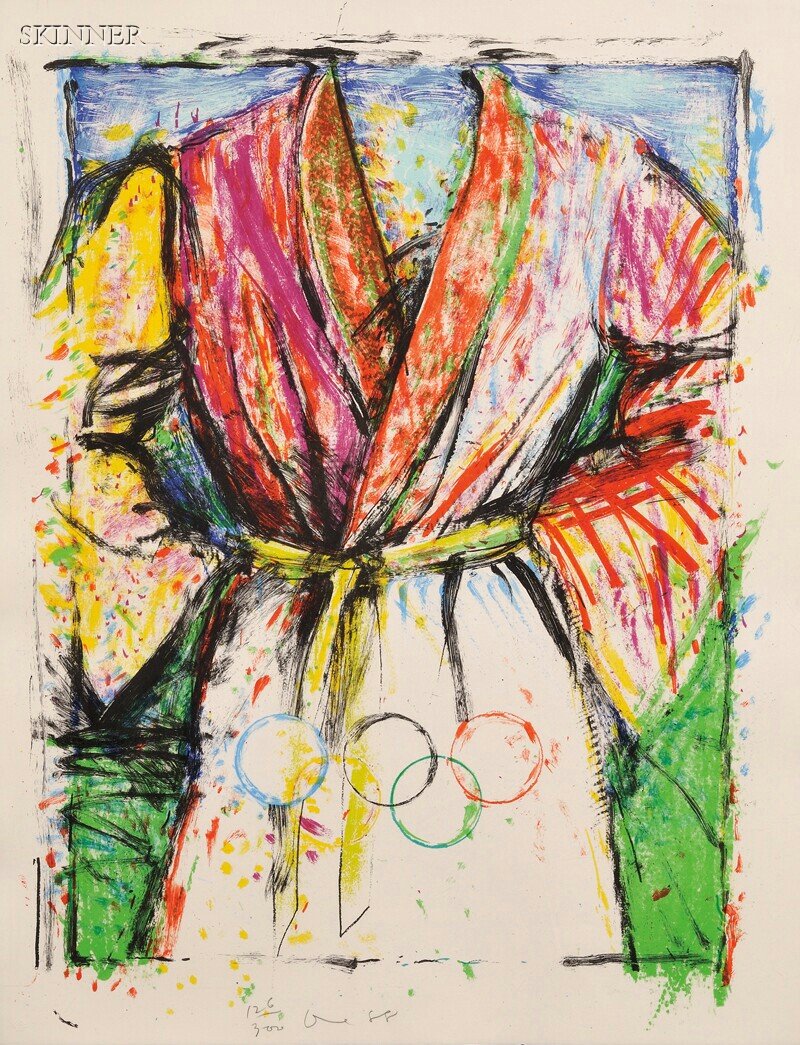 Jim Dine (American, b. 1935) Multicolored Robe for: Jim Dine (American, b. 1935) Multicolored Robe for the Seoul Olympics, 1988, edition of 300 plus proofs. Numbered, signed, and dated "126/300 Dine 88" in pencil l.c., dry stamp l.l. Color lithograph o