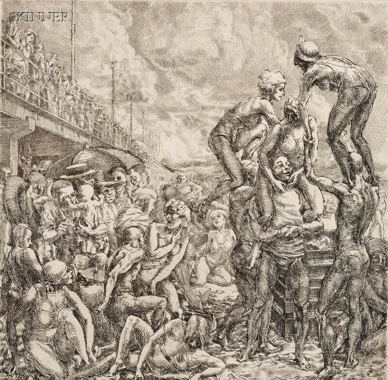 Reginald Marsh (American, 1898-1954) Coney Island B: Reginald Marsh (American, 1898-1954) Coney Island Beach, 1934, from the Whitney Museum edition of 100, printed in 1971 (Sasowsky, 153). Signed and dated within the plate, Whitney Museum dry stamp l.r.