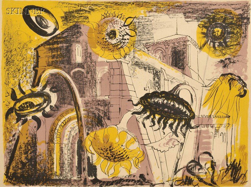 John Piper (British, 1903-1992) Sunflowers at Mari: John Piper (British, 1903-1992) Sunflowers at Marignac, 1956, edition of 75, printed by Mourlot Frères, Paris, published by Curt Valentin Gallery, New York, (Levinson, 103). Signed "John Piper" in pe