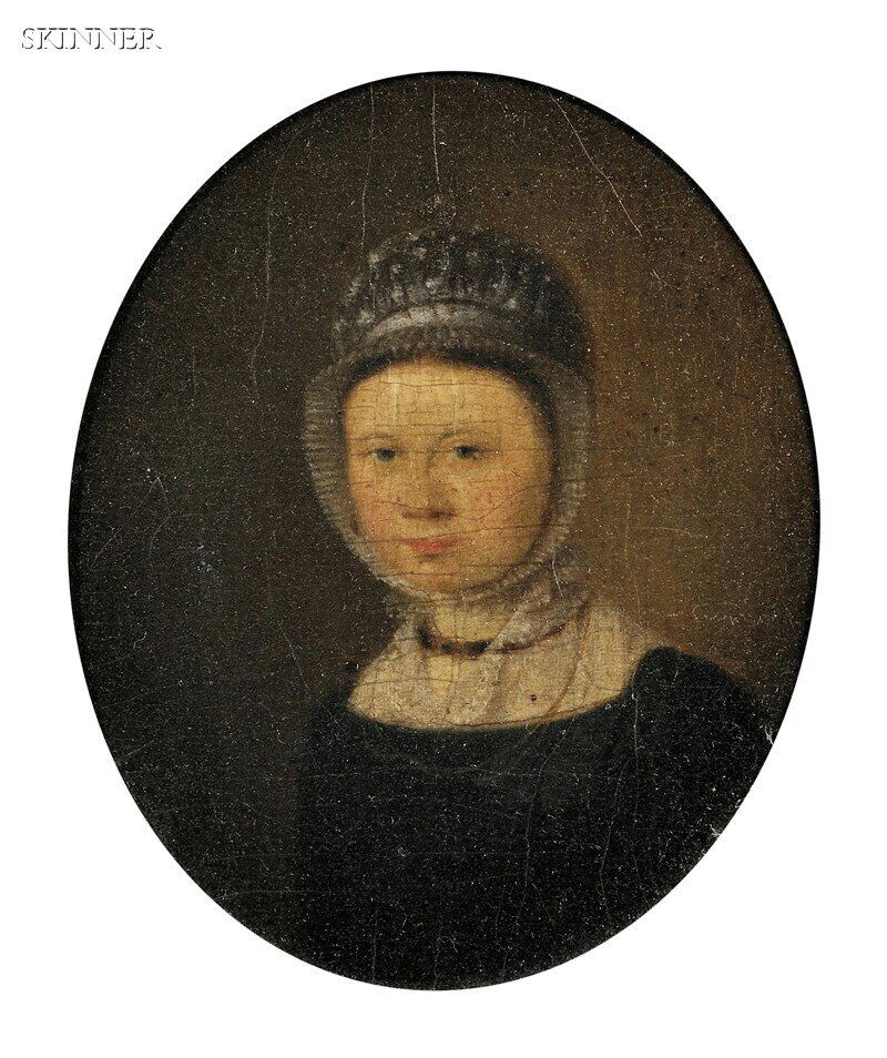 Dutch School, 18th Century Portrait of a Young Wom: Dutch School, 18th Century Portrait of a Young Woman in a White Bonnet Unsigned, with a label from William MacBeth Gallery, New York, on the reverse, inscribed "Van Stry" in pencil on the back of the