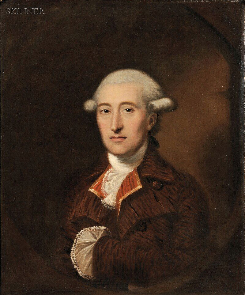 British School, 18th Century Portrait of a Bewigge: British School, 18th Century Portrait of a Bewigged Gentleman in a White Lace Stock Unsigned. Oil on canvas, 30 x 25 in. (76.2 x 63.5 cm), framed. Condition: Canvas trimmed and lined, scattered minor