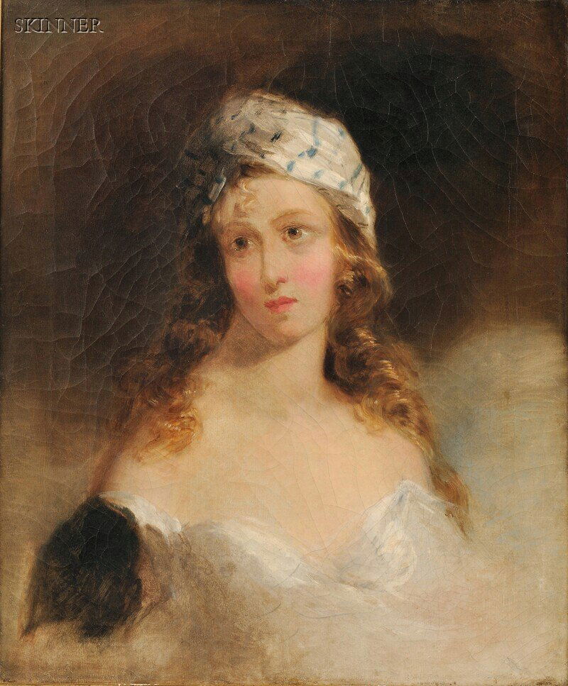 Attributed to Thomas Sully (American, 1783-1872) P: Attributed to Thomas Sully (American, 1783-1872) Portrait of a Woman, Probably Fanny Kemble, c. 1840s Unsigned. Oil on canvas, 24 x 20 in. (61.0 x 50.8 cm), framed. Condition: Lined, retouch,