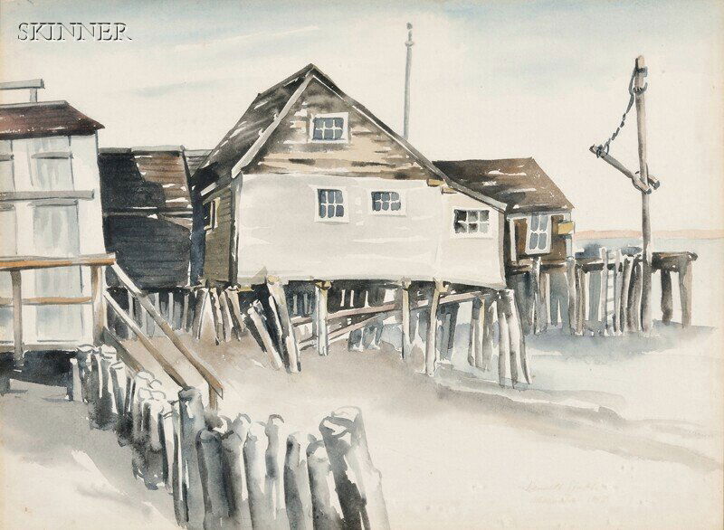 Kenneth Stubbs (American, 1907-1967) Two Provincet: Kenneth Stubbs (American, 1907-1967) Two Provincetown Views: Bulkheads and Alwalman Wharf Bulkheads signed and dated "Kenneth Stubbs/1960" l.r., Japanese ink and bru