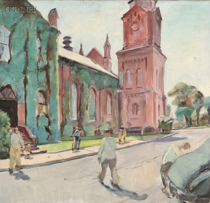 Richard H. Bassett (American, 1900-1995) Jonathan: Richard H. Bassett (American, 1900-1995) Jonathan Edwards Church, Northampton Unsigned, stamped "Certified Original by Richard H. Bassett/(1900-1995)/ The Estate of Richard Bassett" on the rev