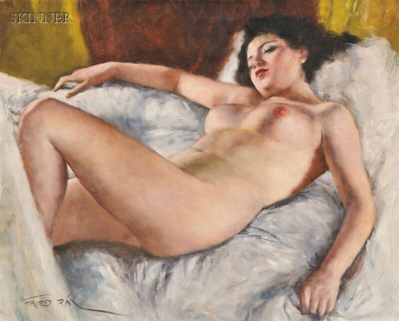 Pal Fried (Hungarian/American, 1893-1976) Sleeping: Pal Fried (Hungarian/American, 1893-1976) Sleeping Beauty Signed "FRIED PAL" l.l., titled on the reverse. Oil on canvas, 24 x 30 in. (60.9 x 76.2 cm), unframed. Condition: Stretcher bar marks, minor s