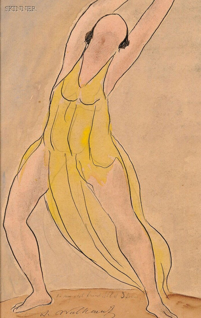 Abraham Walkowitz (American, 1878-1965) Portrait o: Abraham Walkowitz (American, 1878-1965) Portrait of a Dancer, Probably Isadora Duncan Dedicated and signed "To my old friend Albert Sterner/ A. Walkowitz" within the composition l.c. Ink, watercolor,