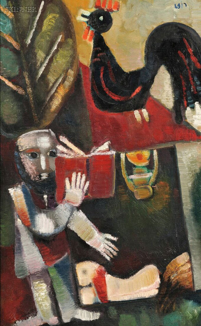 Leo Roth (Israeli, 1914-2002) Morning Prayer Signe: Leo Roth (Israeli, 1914-2002) Morning Prayer Signed in Hebrew u.r. Oil on canvas, 24 x 15 in. (61.0 x 38.2 cm), framed. Condition: Minor surface grime. N.B. We wish to thank Zally Roth, daughter o
