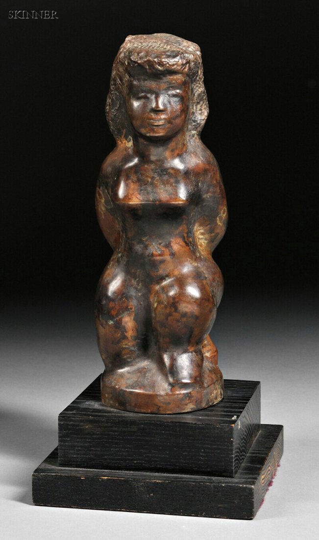 Chaim Gross (Austrian/American, 1904-1991) Kneelin: Chaim Gross (Austrian/American, 1904-1991) Kneeling Female Nude Signed and numbered "Chaim Gross 1/7" over a monogram in the cast on the base. Bronze with brown patination, 12 3/4 x 4 1/2 x 4 1/4 in. 