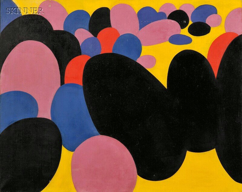 Theo (Theodore) Hios (Greek/American, 1910-1998) U: Theo (Theodore) Hios (Greek/American, 1910-1998) Untitled [Chromatic Landscape] Signed and dated "Hios 63" on the reverse. Oil on canvas, 24 x 30 in. (61.0 x 76.2 cm), framed. Condition: Minor surface