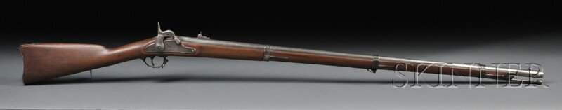 Bridesburg 1861 Springfield Rifled Musket, Bridesb: Bridesburg 1861 Springfield Rifled Musket, Bridesburg, Pennsylvania, c. 1863, inspector's cartouches on walnut stock, butt plate marked U.S. 14, lock plate marked 1863 behind hammer, an eagle and US B