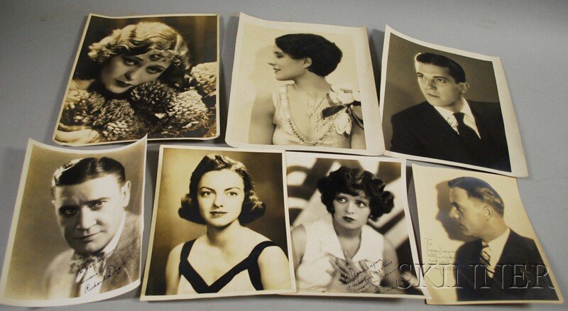 Six Signed Movie Studio Publicity Portrait Photogr: Six Signed Movie Studio Publicity Portrait Photographs, c. 1930, Richard Dix, Dolores Costello, and Douglas MacLeary, with facsimile Clara Bow, Ramon Navarro, and Norma Shearer, sold with a photograph