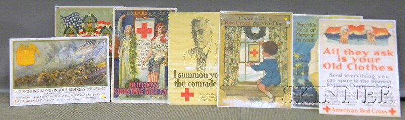 Seven WWI Red Cross Lithograph Posters, including: Seven WWI Red Cross Lithograph Posters, including Kidder, The First Three, 27 1/2 x 20 1/2; E.H. Blashfield, Where Columbia Sets Her Name..., 28 x 19; Dan Smith, Put Fighting Blood in Your Business<