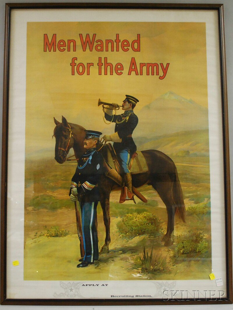 WWI Michael P. Whelan Chromolithograph Men wanted : WWI Michael P. Whelan Chromolithograph Men wanted for the Army Poster, framed, sight size 39 3/4 x 29 1/4 in.