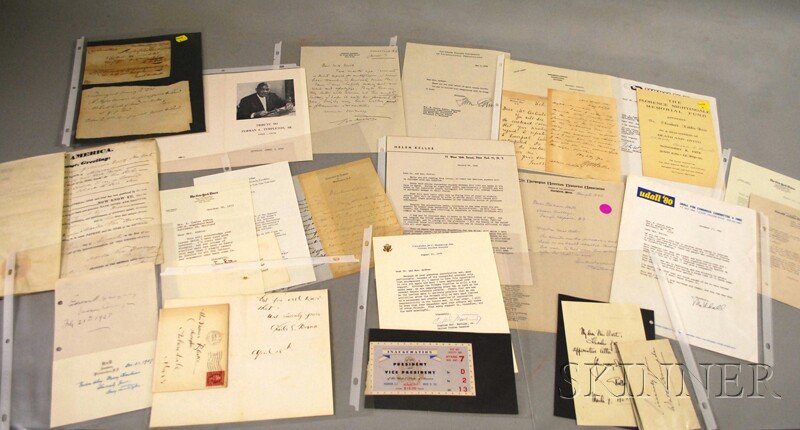 Approximately Twenty-five 18th-20th Century Notab: Approximately Twenty-five 18th-20th Century Notables and Politician Signed Documents and Autographs, including Helen Keller, letters, receipts, deeds, etc.