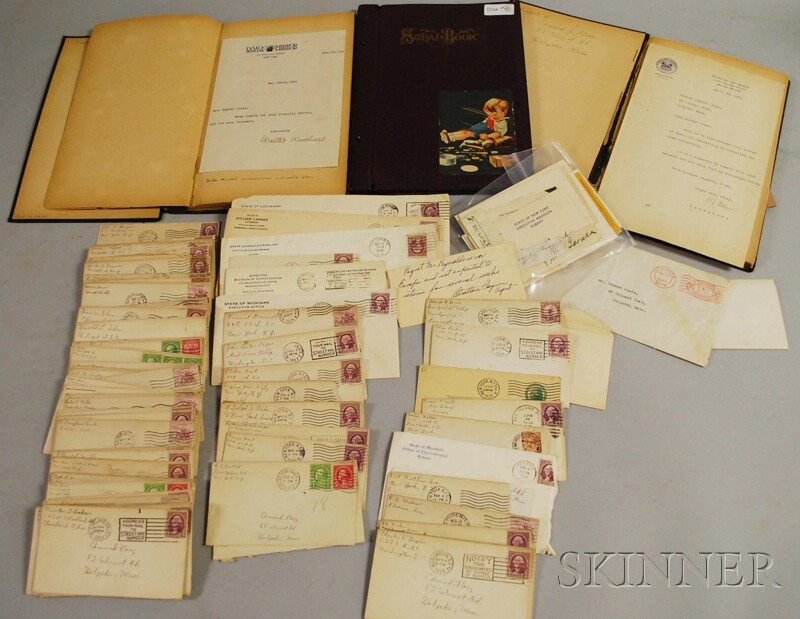 Collection of Historical, Business, Political, Li: Collection of Historical, Business, Political, Literature, and Academia Autographs, c. 1930s, including three J.P. Waterman, Walter Winchell (news and radio personality), Charles E. Hughes, (Chief Jus