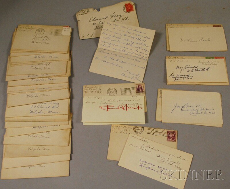 Collection of Historical, Business, Political, Li: Collection of Historical, Business, Political, Literature, and Academia Autographs, c. 1930s, including Carl Rungius, William H. Standley (Admira,l U.S. Navy), Andrew Mellon, George McManus, Louis Bra
